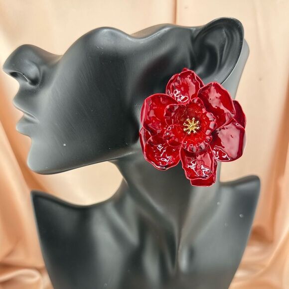 Bold Burgundy Red Statement Earrings. Trendy! - Picture 7 of 7